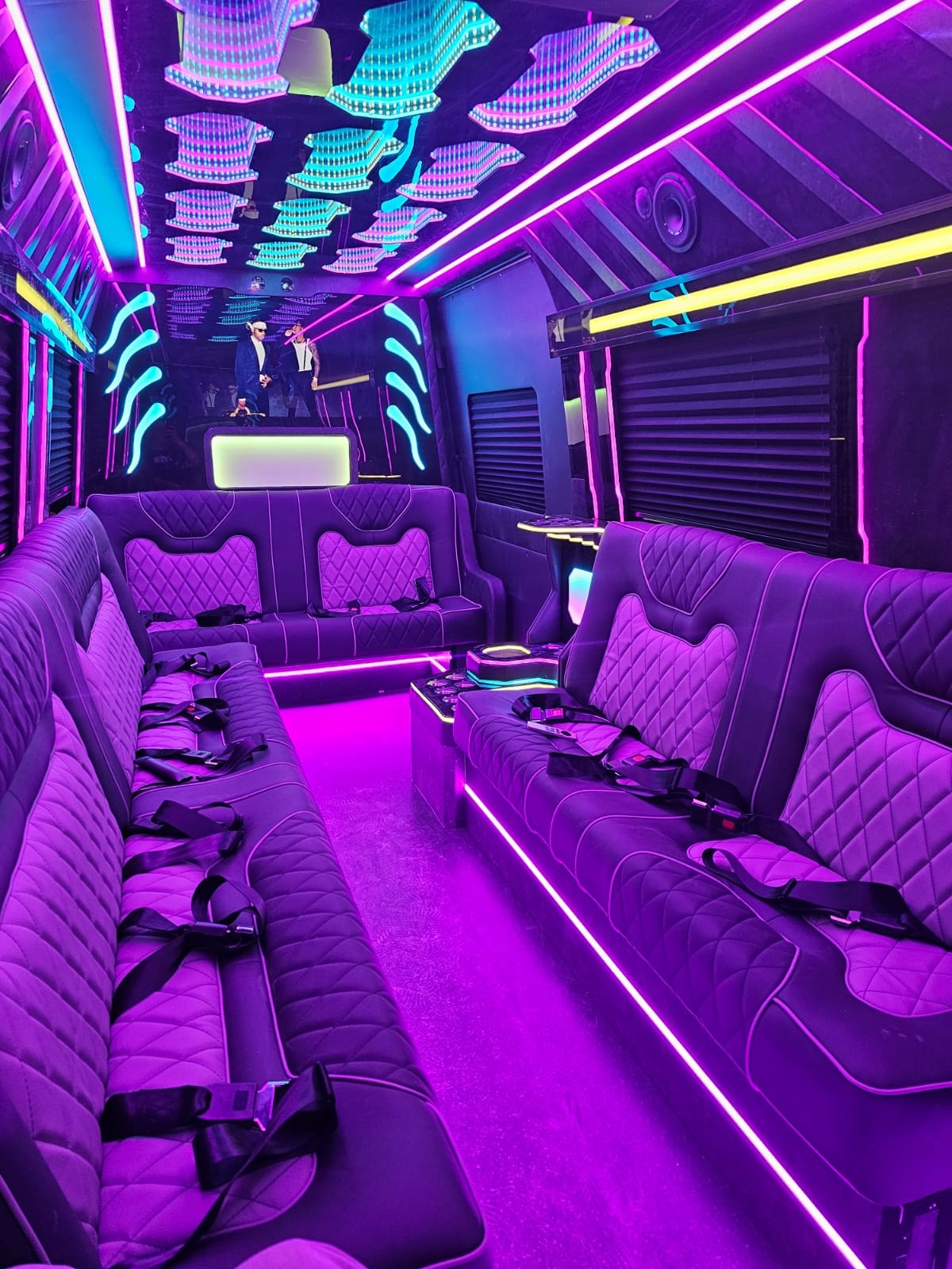 Luxury party bus interior for corporate wine tours