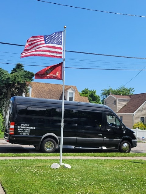 Mercedes Sprinter exterior with American flag